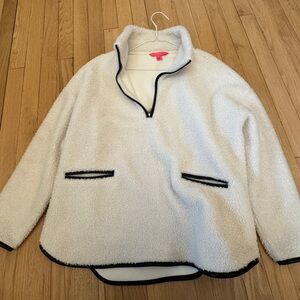 Women's Cream Fleece Jacket with Black Trim